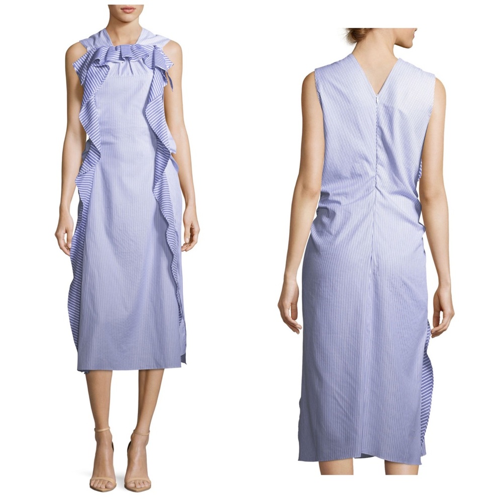 NWT Carven Sleeveless Striped Ruffle Midi Dress - Picture 2 of 11